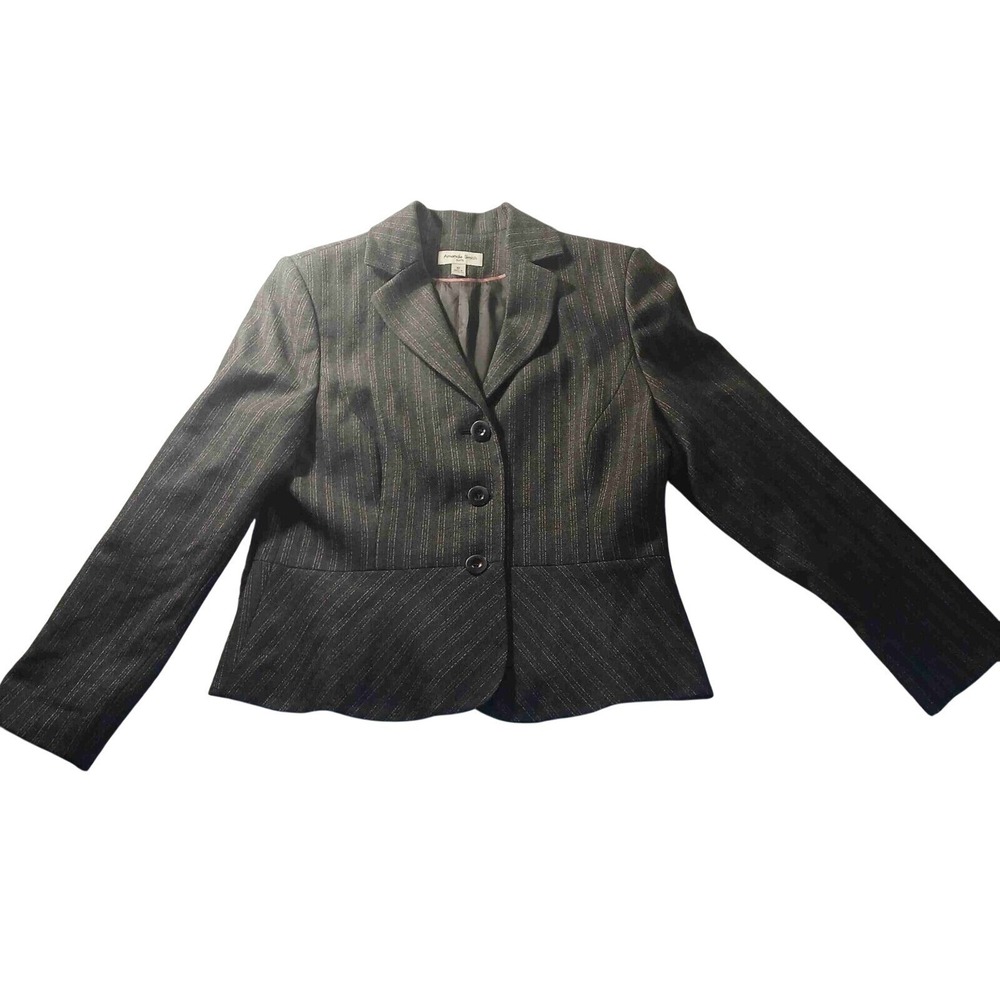 Amanda Smith Suits Blazer Womens 12 Grey Pinstripe Dark Academia Quiet Luxury
